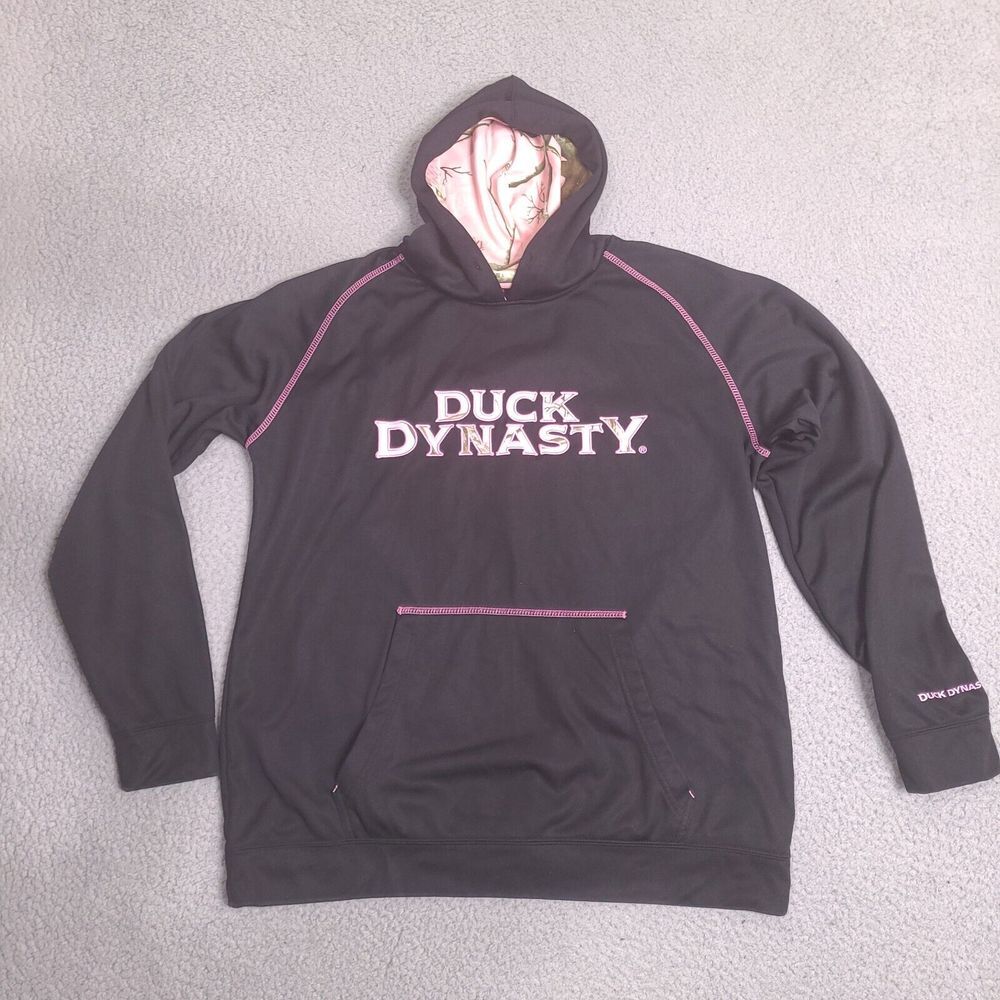 2013 Duck Dynasty Pull Over Hoodie Womens Medium Black With Pink Trim
